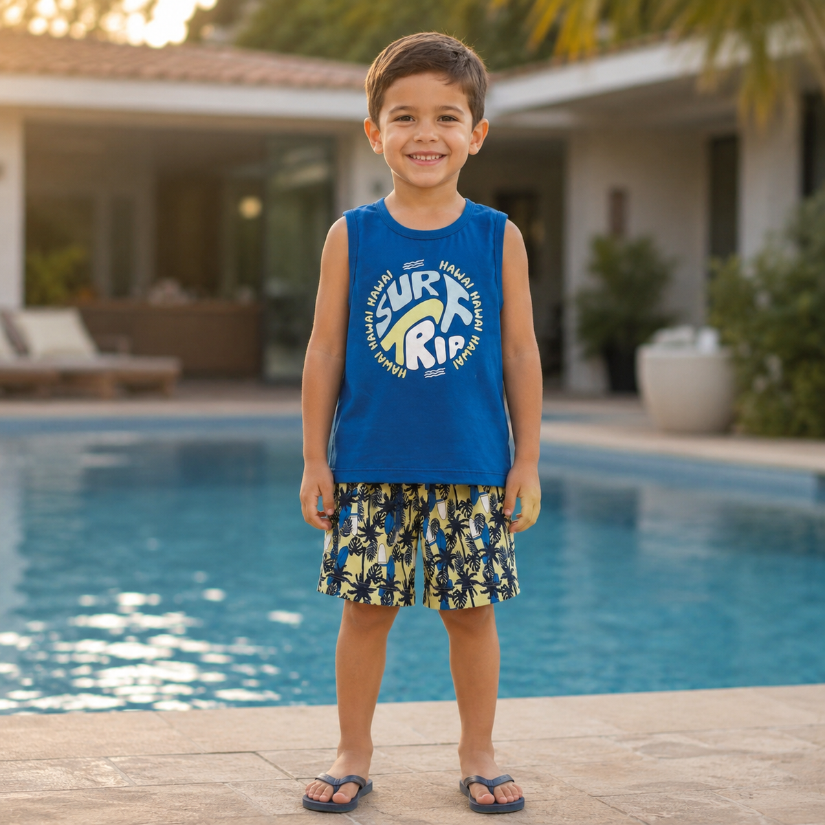 Conjunto Regata Bermuda menino Surf Tactel Azul