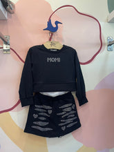 Conjunto manga longa Shorts Saia menina Momi Sobreposicao Strass Preto
