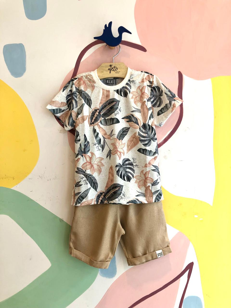 Conjunto manga curta shorts menino Ale Kids Folhagem
