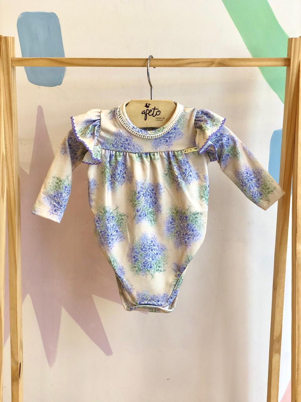 Body manga longa menina Kiki Xodo Termico Floral