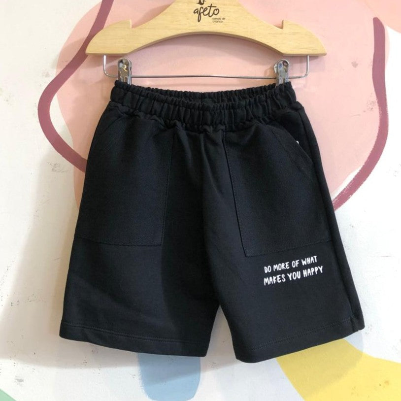 Bermuda menino Bolsos Moletinho Hrradinhos Preto