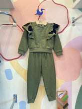 Conjunto manga longa Calça menina Momi Flanelado Babado Coracao Verde