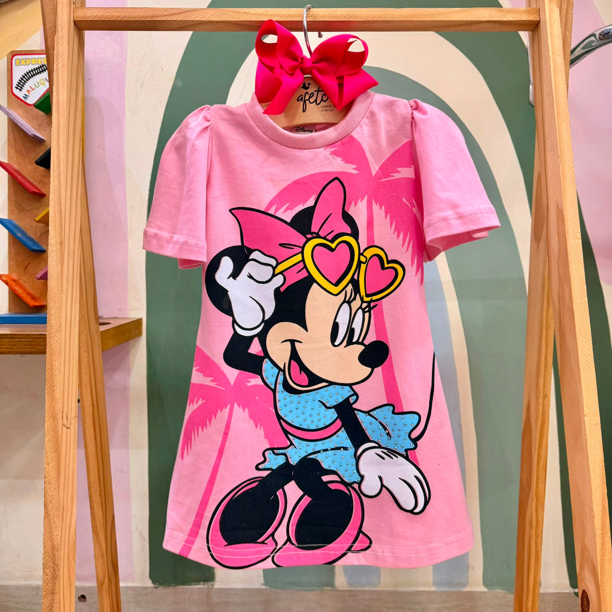 Vestido Infantil Menina Manga Frufru Minnie Fashion Rosa
