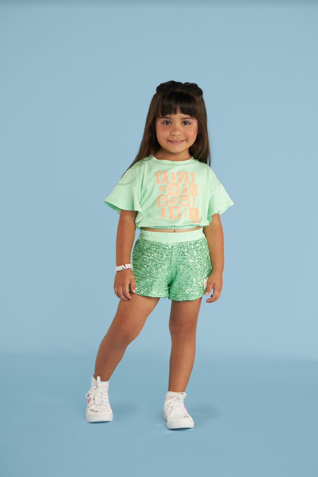 Conjunto Manga Curta Shorts Bambolina Infantil Fem Good Day Paete