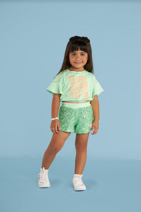 Conjunto Manga Curta Shorts Bambolina Infantil Fem Good Day Paete