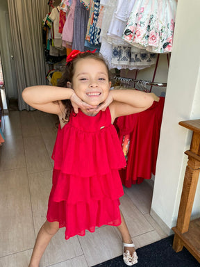 Vestido Regata Malagah Infantil Fem Organza Babados Vermelho