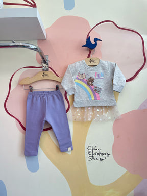 Conjunto manga longa calça Hrradinhos menina Arco Iris Babado