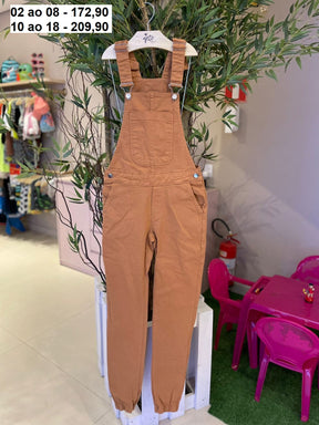 Jardineira Calça Neki Menina Infantil Sarja Caramelo