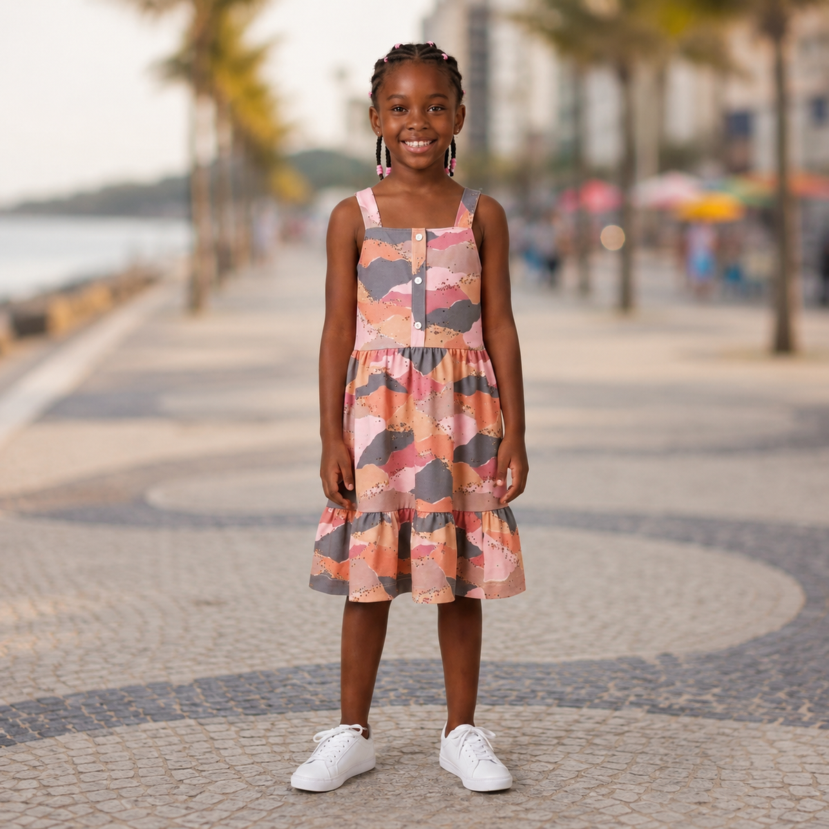 Vestido Regata Menina Anjo Menina Estrelas Rose Cinza