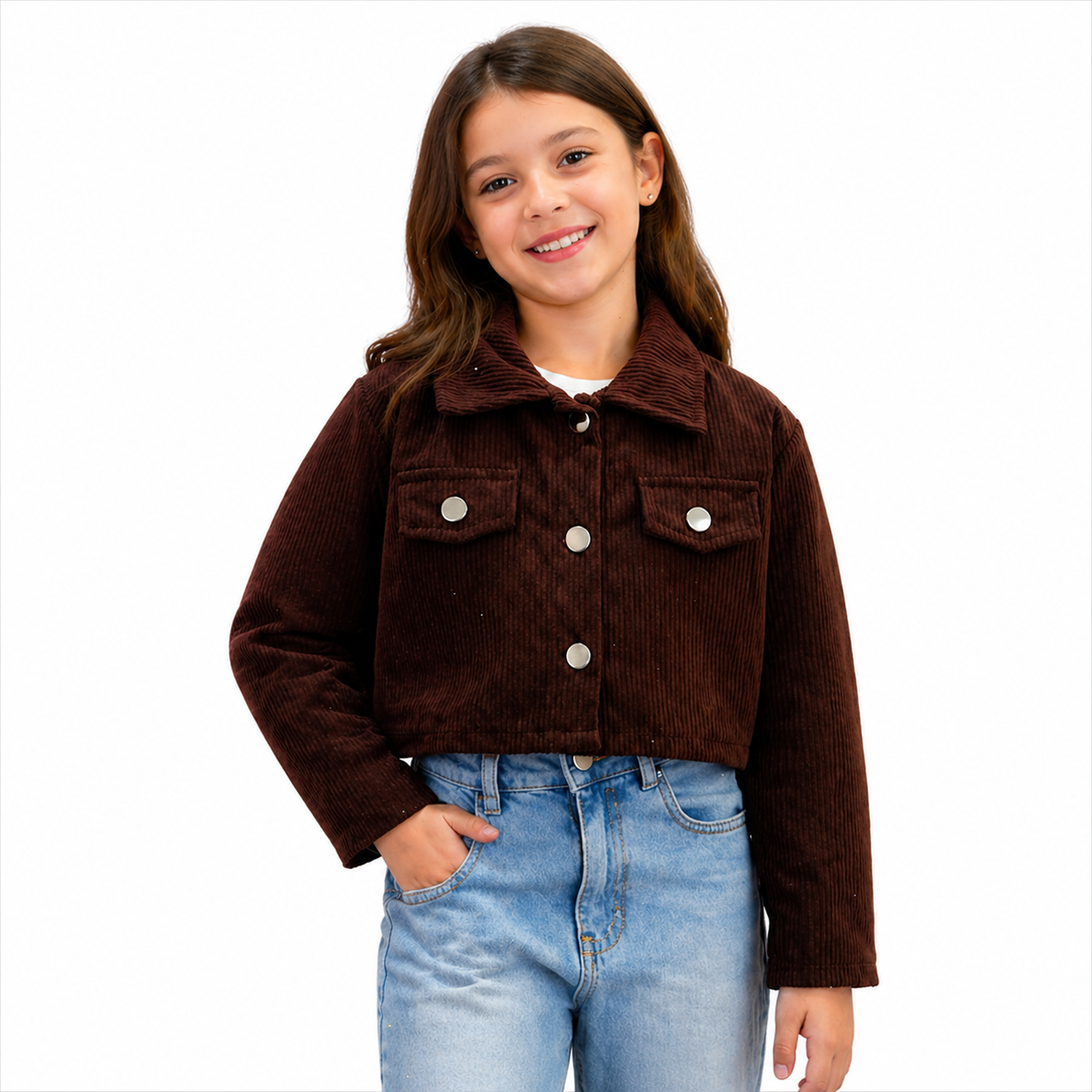 Jaqueta de Veludo Cotele Infantil Menina Marrom