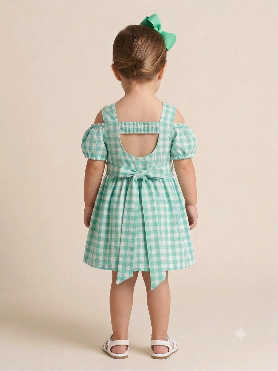 Vestido Manga Curta Malagah Infantil menina Chiffon Xadrez
