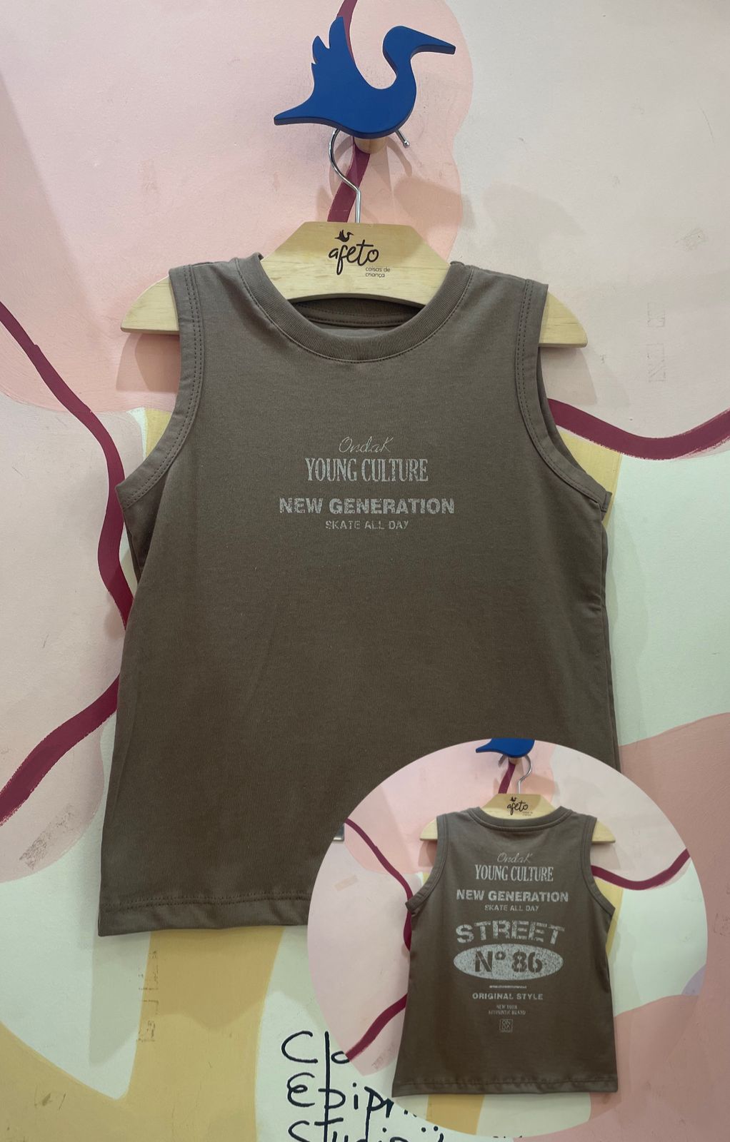 Camiseta Regata Onda Kids menino New Generation Marrom