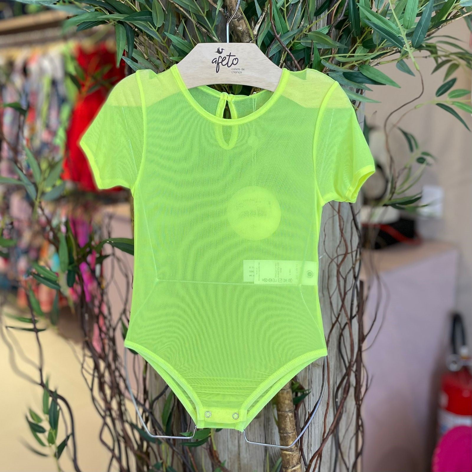 Body Manga Curta Petit Cherie Menina Neon Telinha