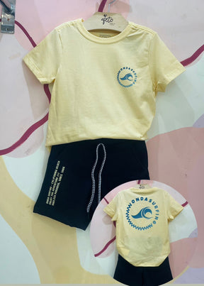 Conjunto manga curta bermuda menino Onda Kids Surfing amarelo preto