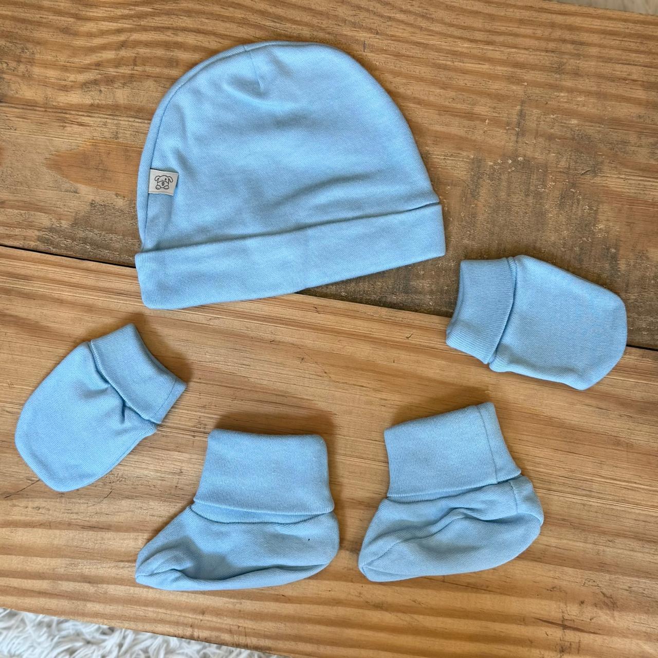 Kit 3 peças Touca Luva Sapatinho Bebê