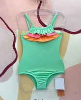 Maio Boca Grande Infantil menina Babado laranja verde