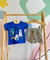 Conjunto Manga Curta Shorts Menino Hrradinhos Animais Floresta