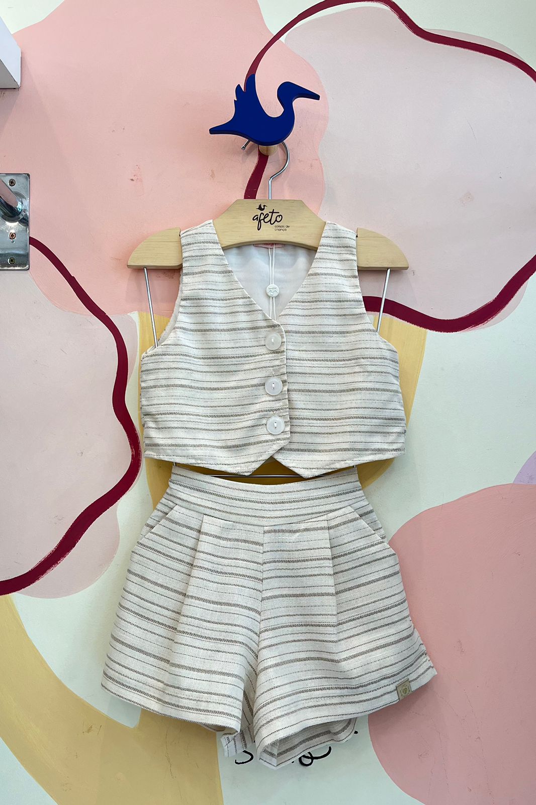 Conjunto Regata Shorts Malagah Menina Listrado Colete