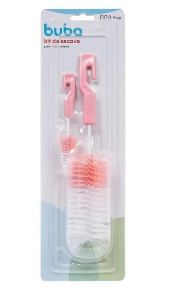 Kit Escova para Limpeza de Mamadeira Buba Rosa 2 pecas
