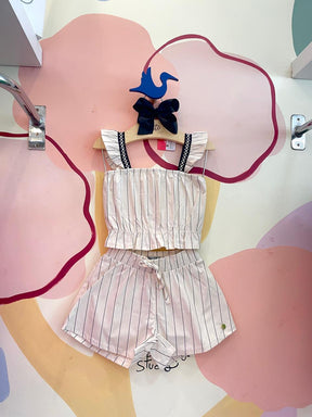 Conjunto Regata Shorts Menina You+Me Linho Listrado