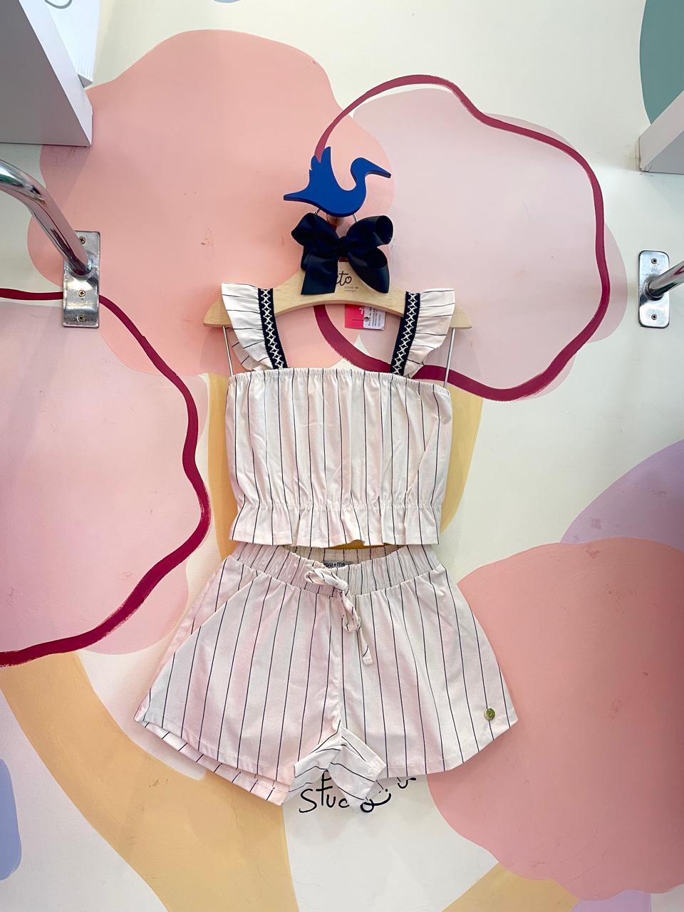 Conjunto Regata Shorts Menina You+Me Linho Listrado