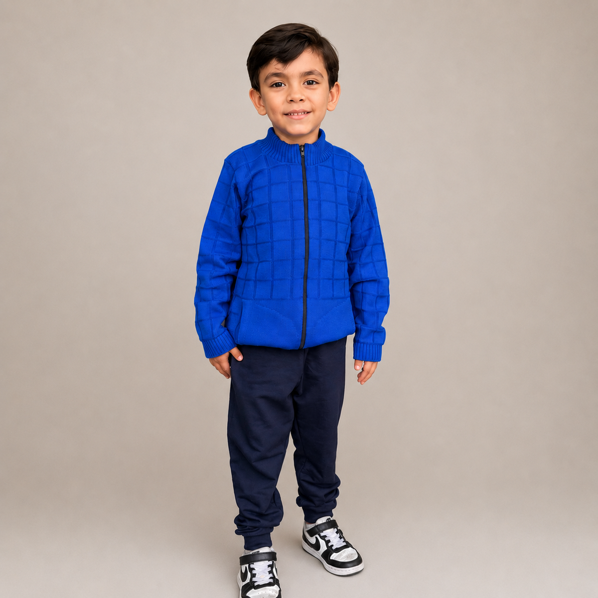 Jaqueta Tricot Infantil Menino Inverno Com Bolso Azul Lorenzo
