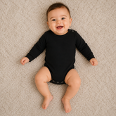 Body Bebe Manga Longa Suedine Preto Pingo Lele
