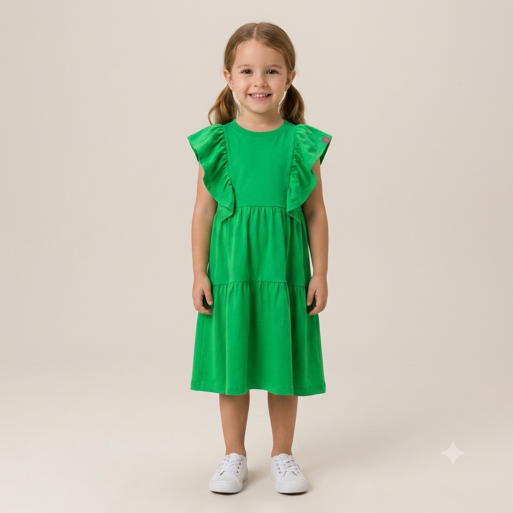 Vestido Manga Curta Momi Fem 3 Marias Babados Verde
