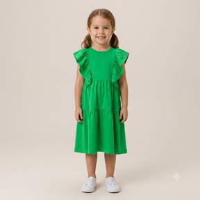 Vestido Manga Curta Momi Fem 3 Marias Babados Verde