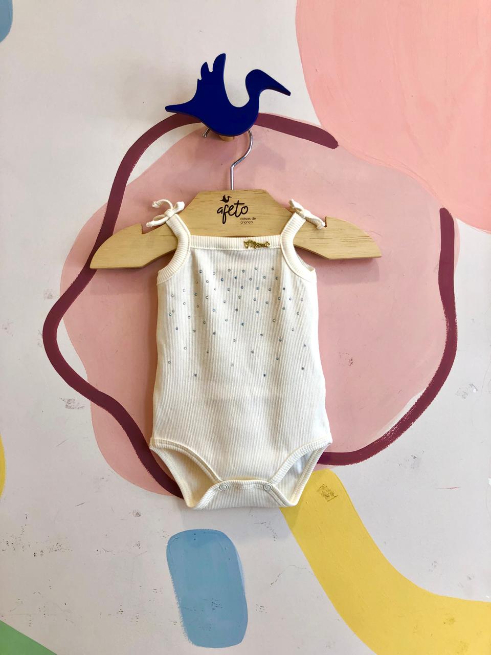 Body Regata Menina Momi Canelado Strass Branco