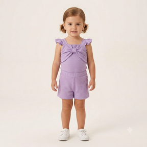 Conjunto Manga Curta Shorts menina Laco Pipoquinha Lilas