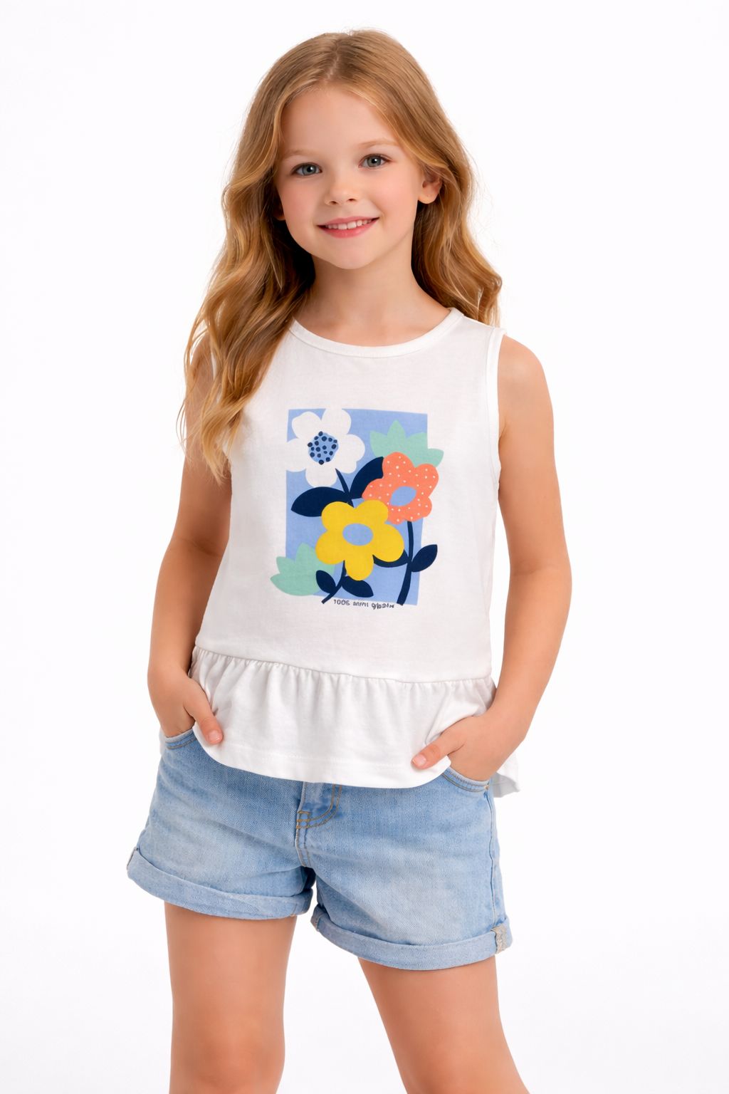 Blusa Manga Curta Infantil Hering Flores Algodão Off White