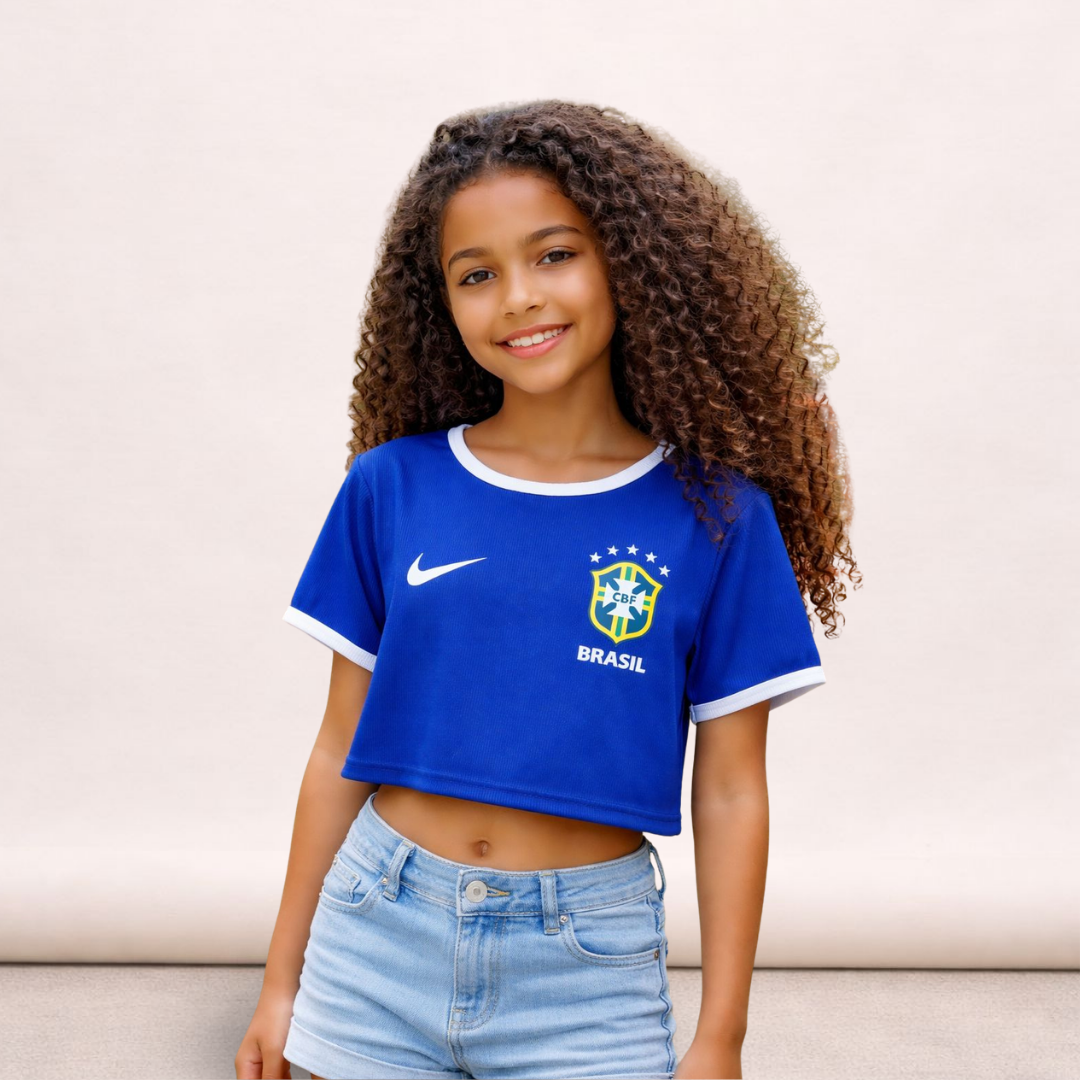 Blusa Brasil Manga Curta Infantil Menina Azul