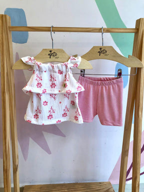 Conjunto regata shorts menina Ale Kids Flores Listrado