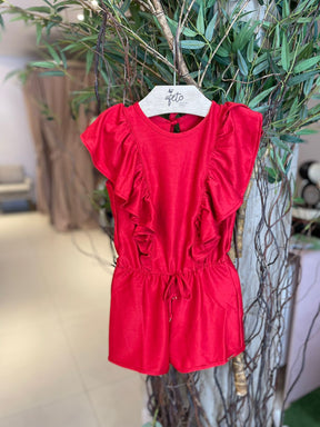 Macaquinho Regata Charpey Infantil Fem Babado Vermelho