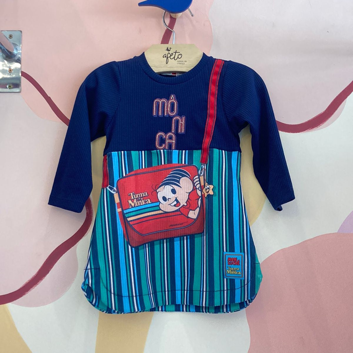 Vestido Manga Longa Mon Sucre menina Infantil Monica Bolsinha Fake