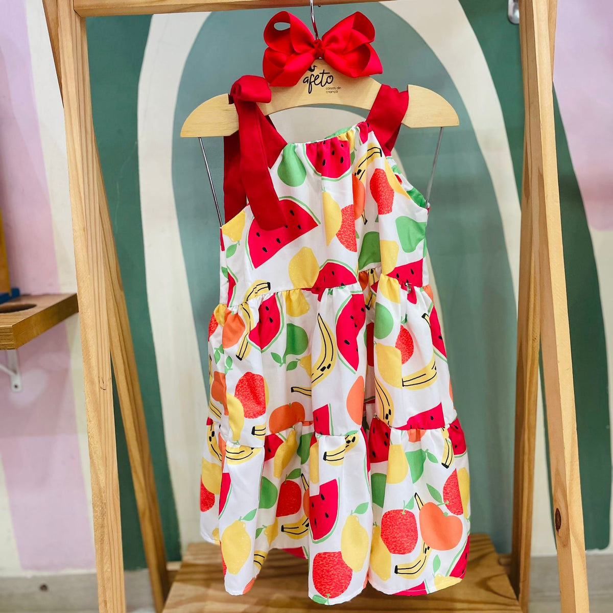Vestido Infantil Menina Regata Frutinhas 3 Marias Vermelho Amarelo Mon Sucre Maite