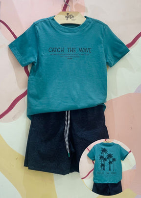 Conjunto manga curta bermuda menino Onda Kids Wave verde preto