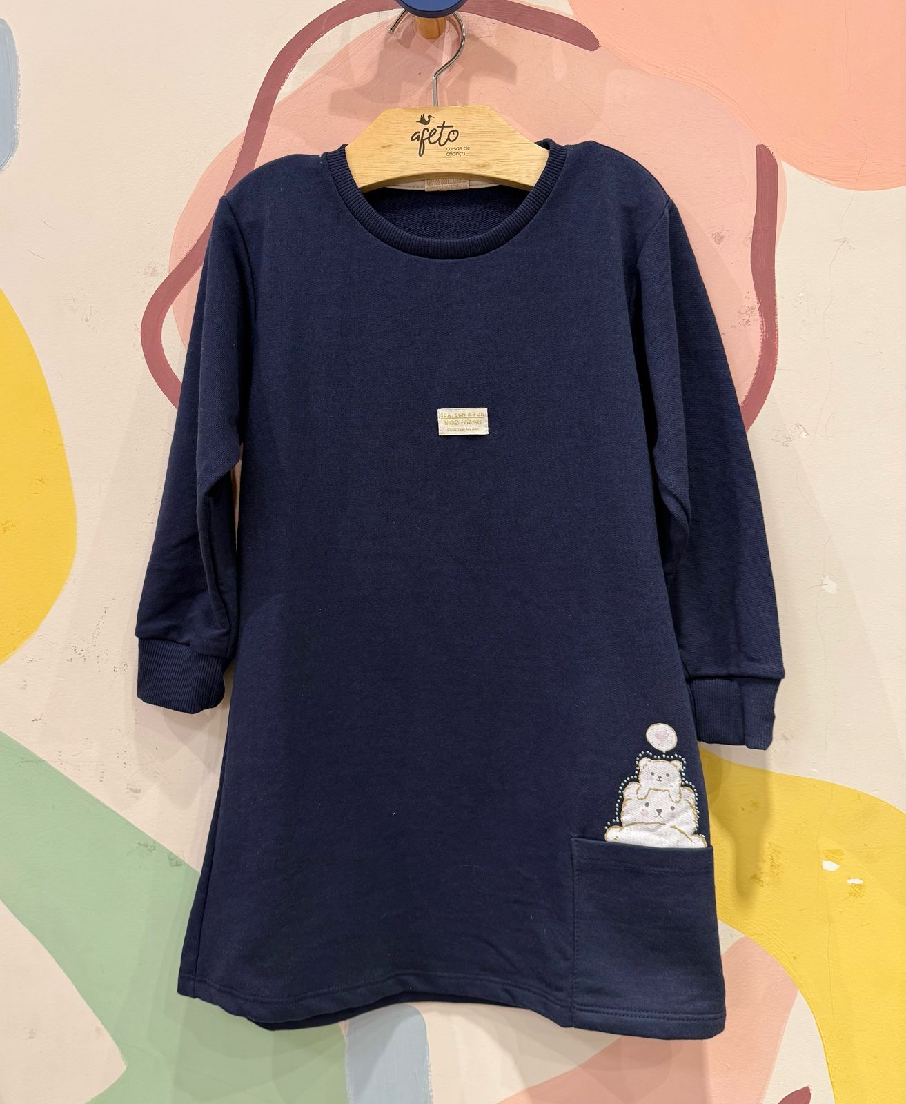 Vestido Manga Longa menina Moletinho Hello Friends