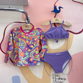 Biquini Kukie Infantil menina com Blusa Manga Longa Emoji