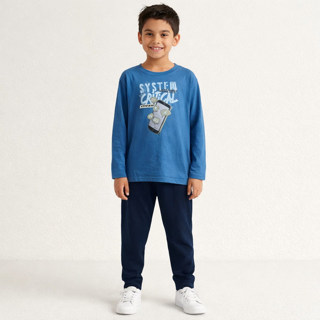 Conjunto Infantil Masculino Manga Longa Calça Moletinho Menino Celular Azul Marinho