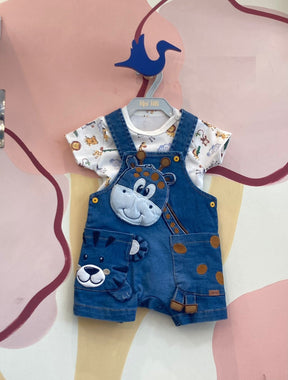 Macaquinho Manga Curta Upi Uli Infantil menino com Body Safari Jeans