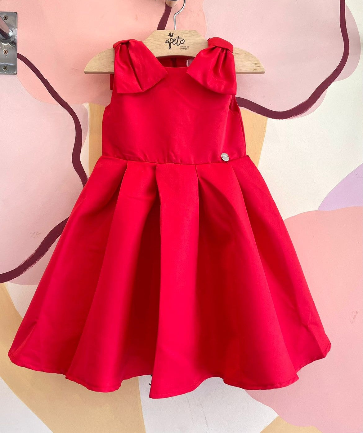 Vestido Festa Regata Malagah Infantil Fem Lacos Ombrinho Vermelho