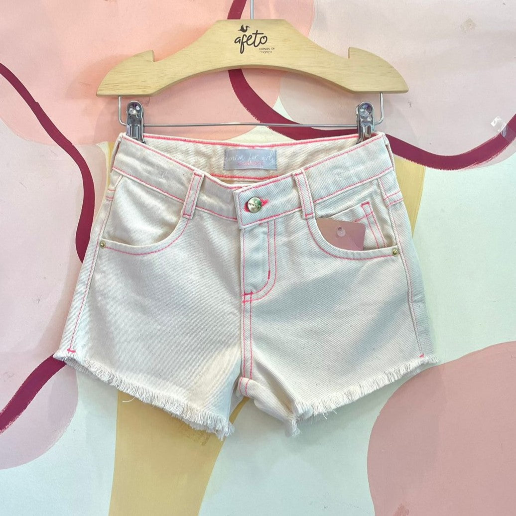 Shorts menina Sarja Costura Neon Off White