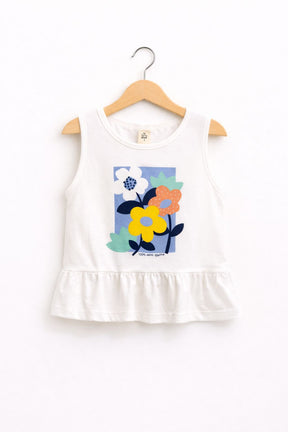 Blusa Manga Curta Infantil Hering Flores Algodão Off White
