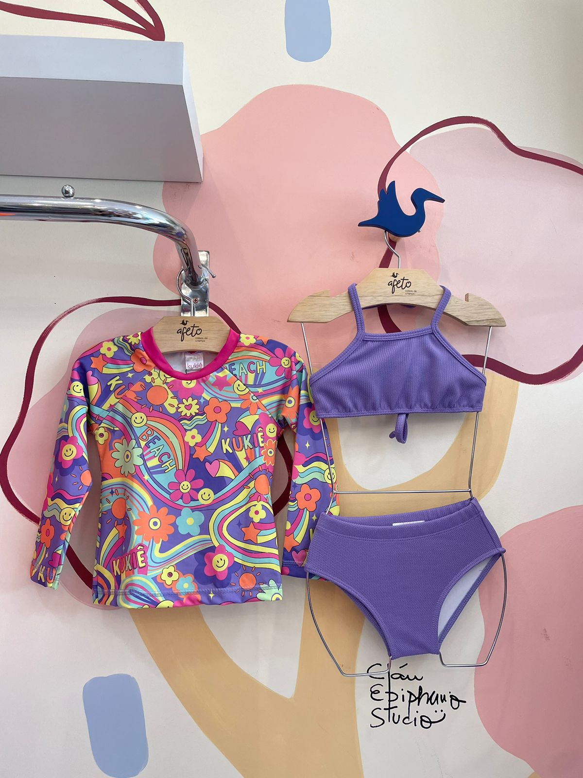 Biquini Kukie Infantil menina com Blusa Manga Longa Emoji