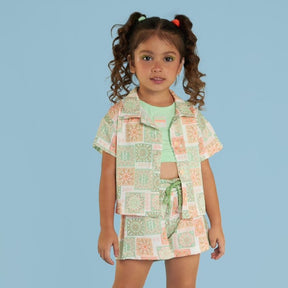 Conjunto Manga Curta Shorts Bambolina Infantil menina Regata Ladrilho