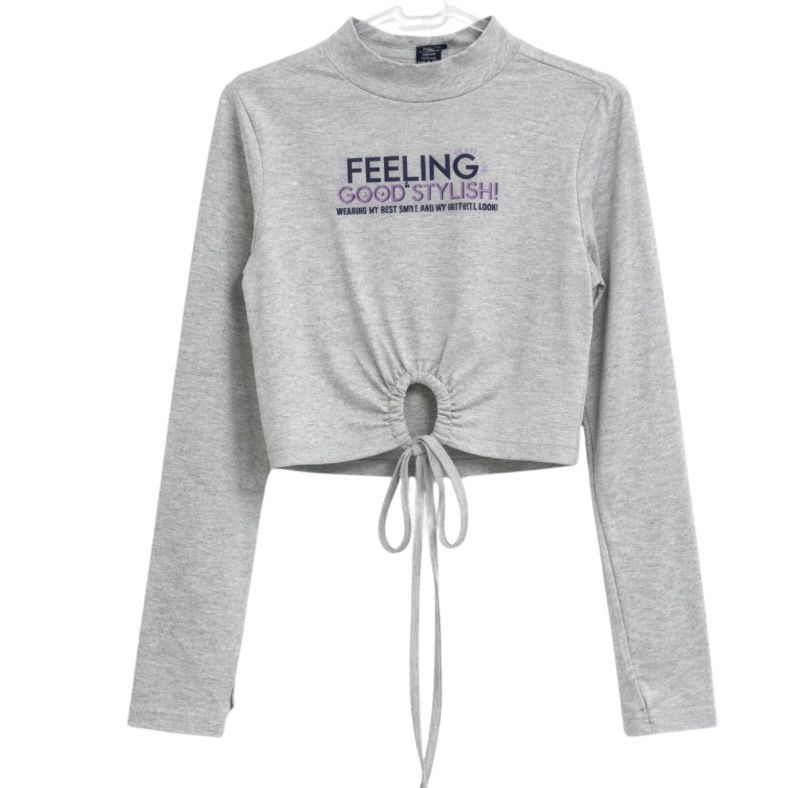 Blusa Manga Longa Juvenil Menina Feeling Algodão Cinza
