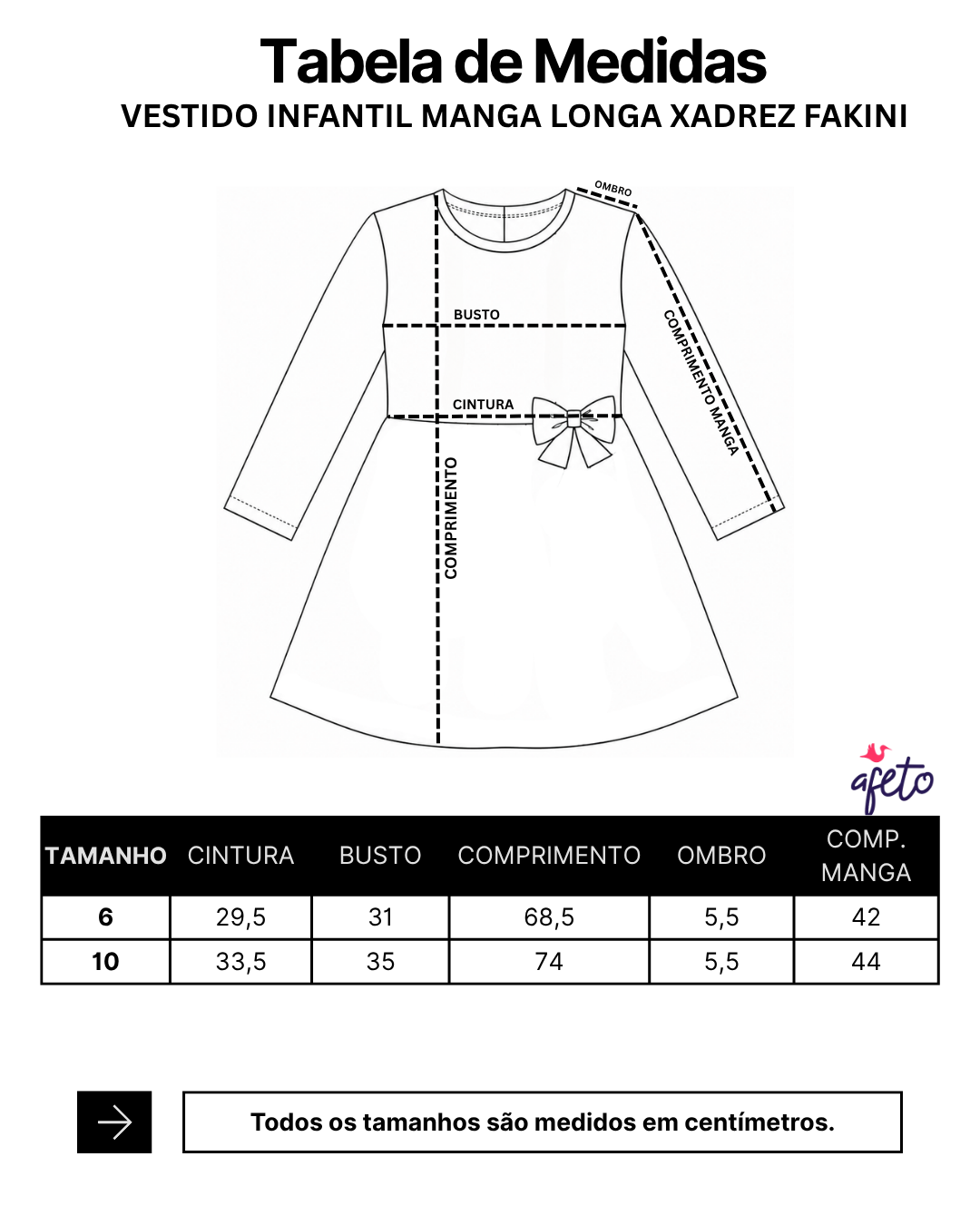 Vestido Infantil Manga Longa Xadrez Caramelo Fakini