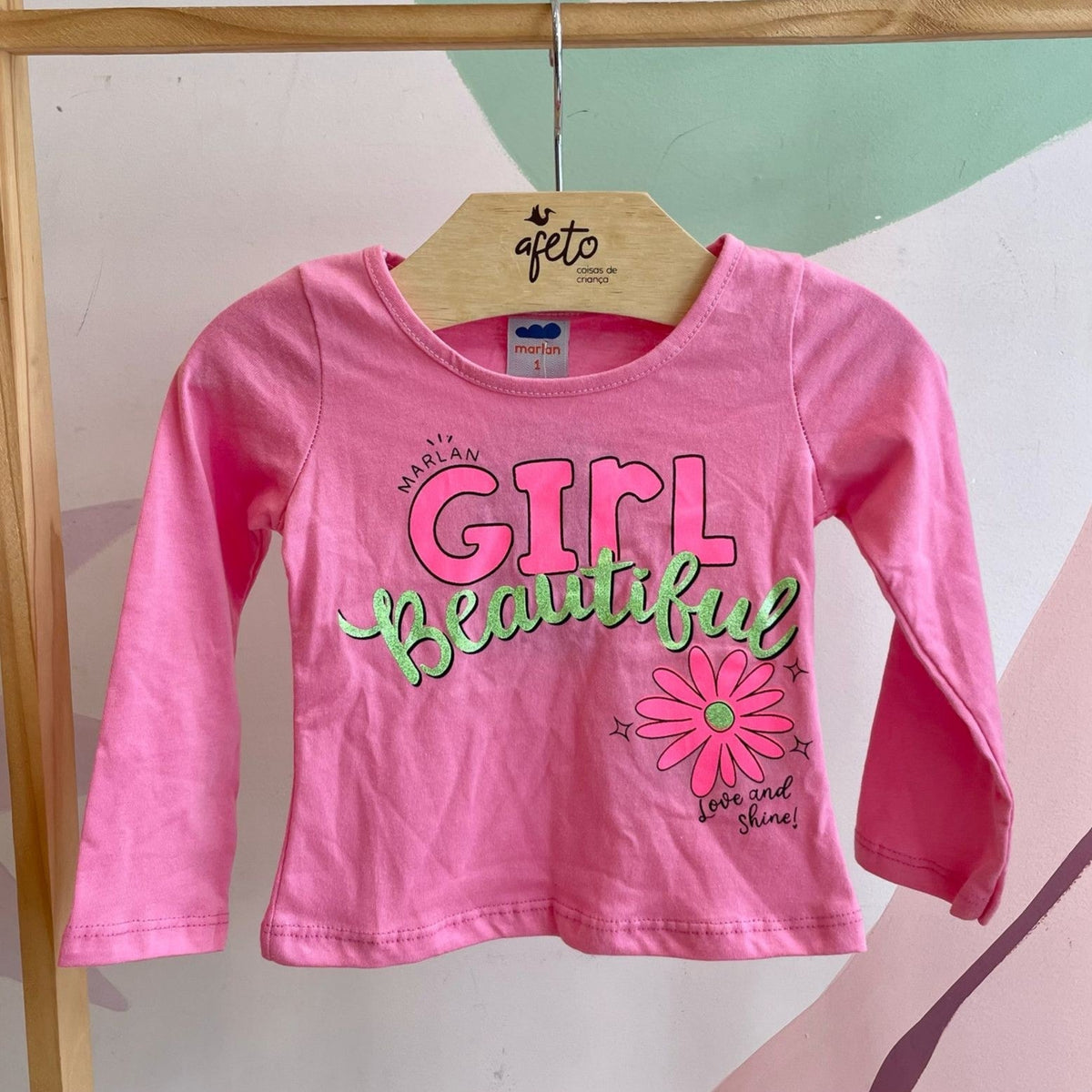 Blusa Manga Longa menina Beautiful Girl Rosa